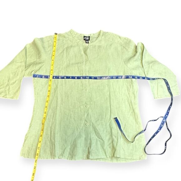 EILEEN FISHER Women’s Green Mandarin Collar 100% Linen Button-Up Shirt Petite Me - Picture 7 of 7